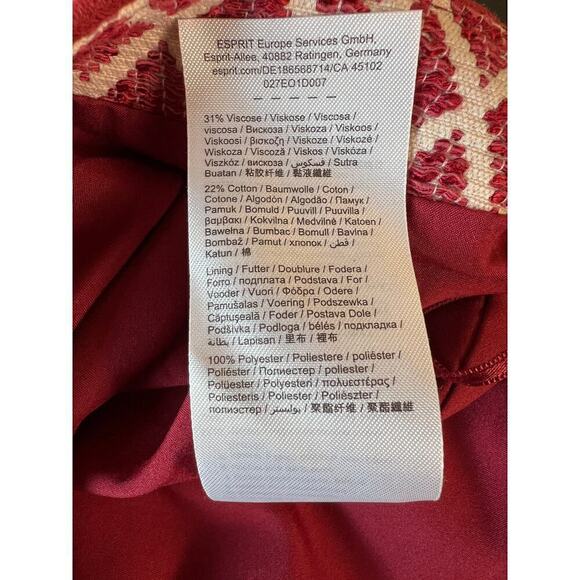 Esprit Skirt Red Straight Diamond Print Knee Length Casual Work Size 14 NEW - Picture 7 of 7